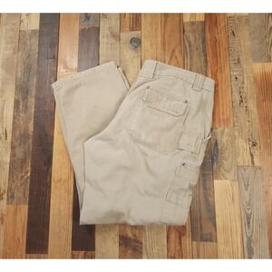 Duluth Trading‎ Co Fire Hose Work Pants Mens 37x32 Khaki Tan Cotton Canvas Cargo